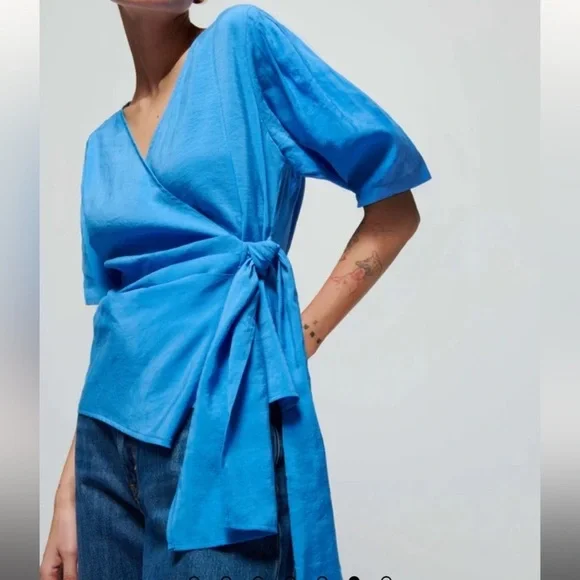 NWT Nation LTD “Luisa” Blue Wrap Top/Blouse. Palace Blue. Size Small. - Picture 2 of 10